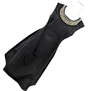 ALFANI! STUNNING! ELEGANT JEWEL & PEARL ENCRUSTED NECK BLACK SHELL DRESS! SZ 6